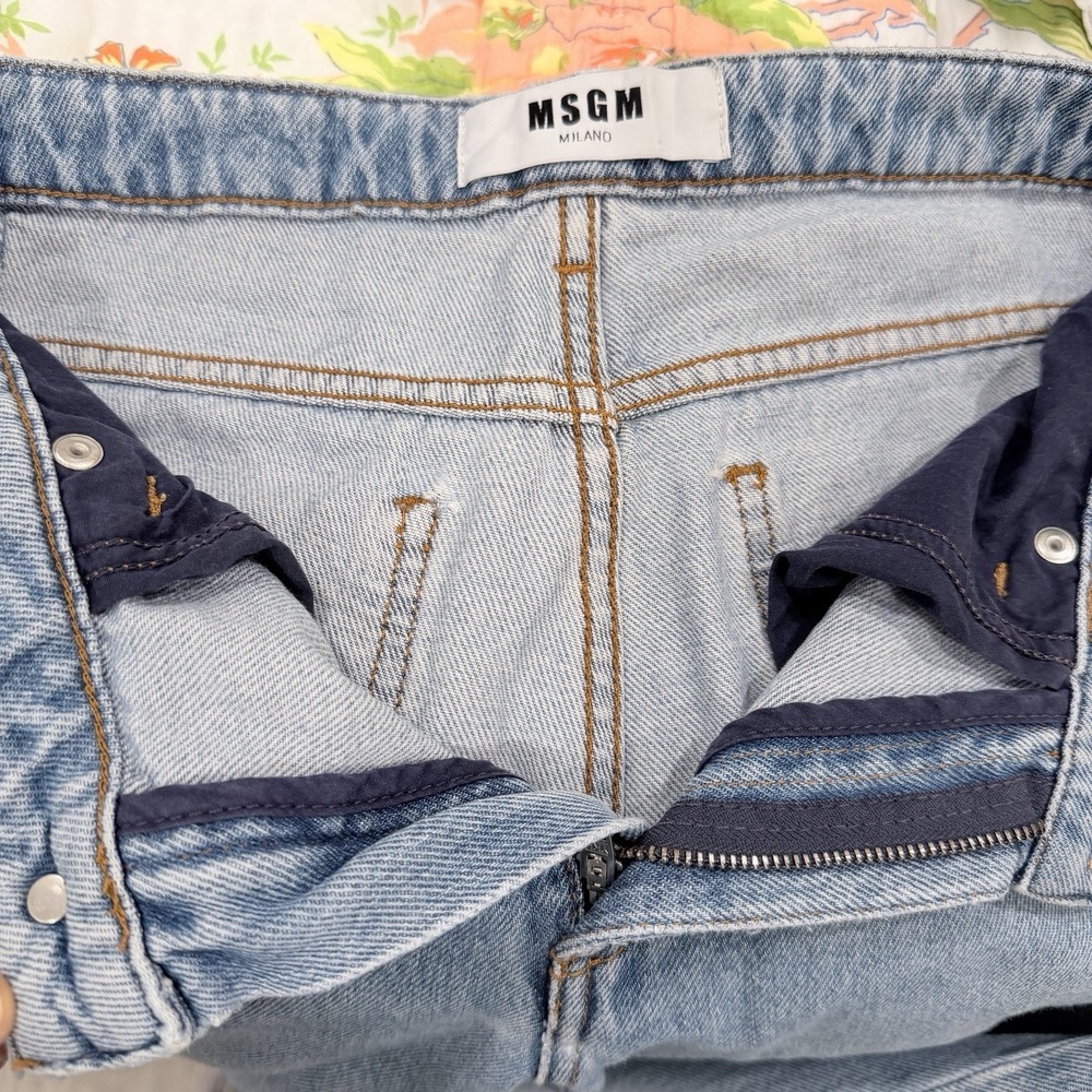 MSGM Milano Logo Print Straight Leg Jeans Light Wash Denim Size 40 Italy - Picture 4 of 15